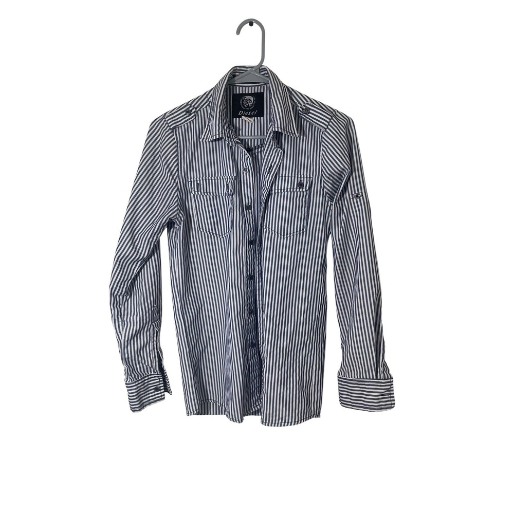 Vintage Diesel Y2K‎ Mohawk Only The Brave Blue Striped Button Down Boys L Casual